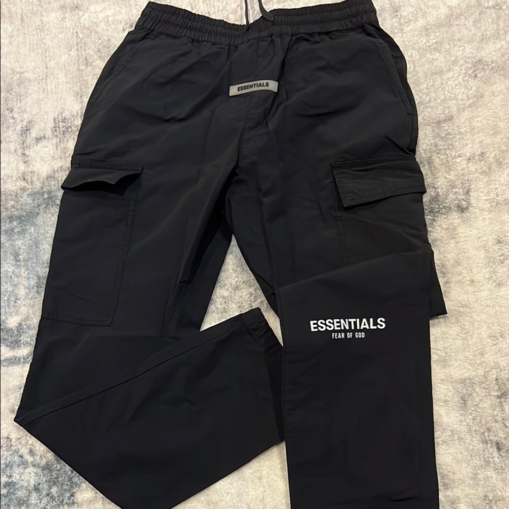 Essentials Black Cargo Pants Durable Utility Design